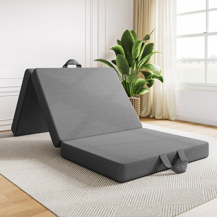 15cm Small Single  3-Fold Mattress Folding Foam Bed Washable Cover, 180x70cm