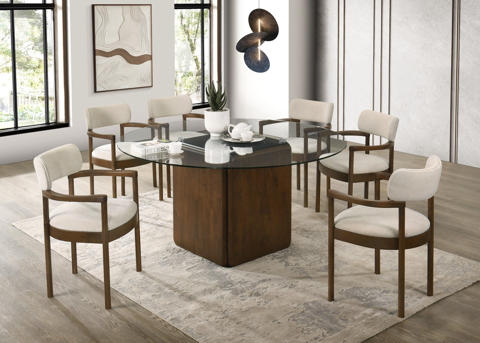 Bumber 7 piece round dining set in walnut