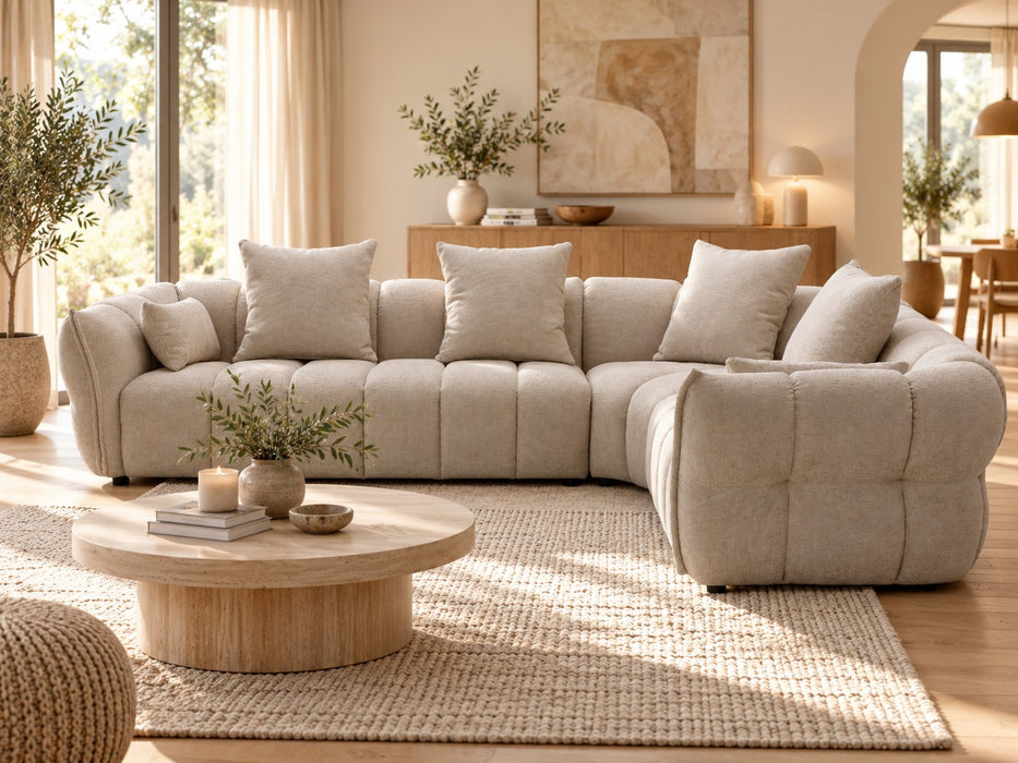 Casper 6 Seater Fabric Corner Modular in Beige, front view