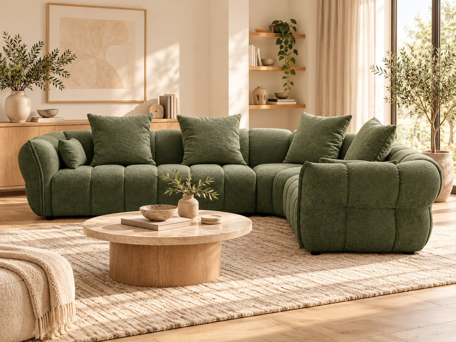 Casper 6 Seater Fabric Corner Modular in Green, front view