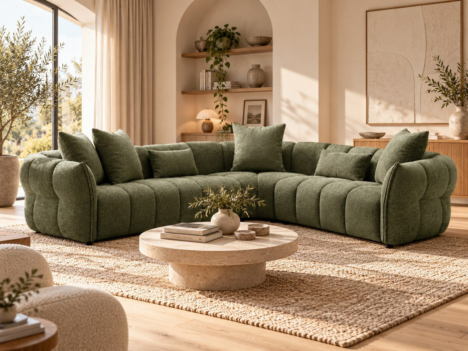 Casper 6 Seater Fabric Corner Modular in Green