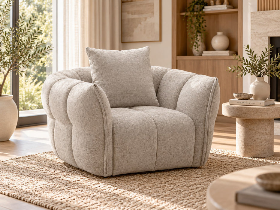 Casper Fabric Swivel Chair in Beige, angled view