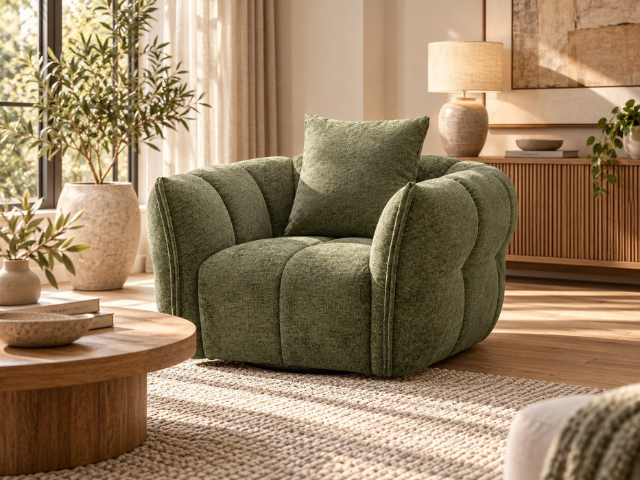 Casper Fabric Swivel Chair in Green, angled view