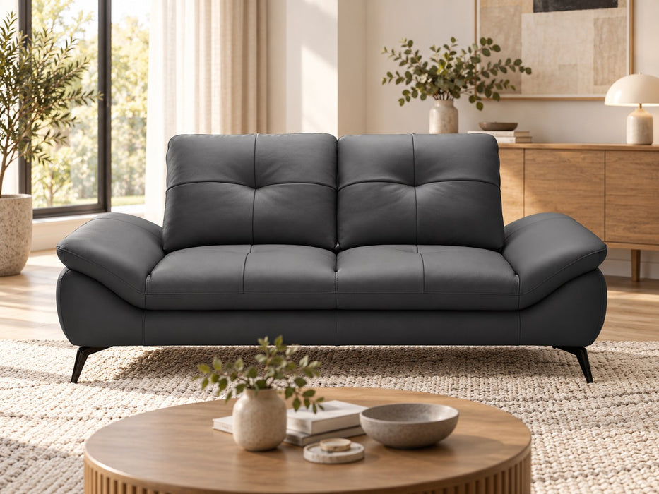 Cruise Leather Lounge Suite, 2 seater in Dark Grey