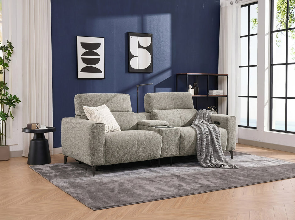 Denzel 2 Seater Fabric Electric Home Theatre Lounge in Earth, side view