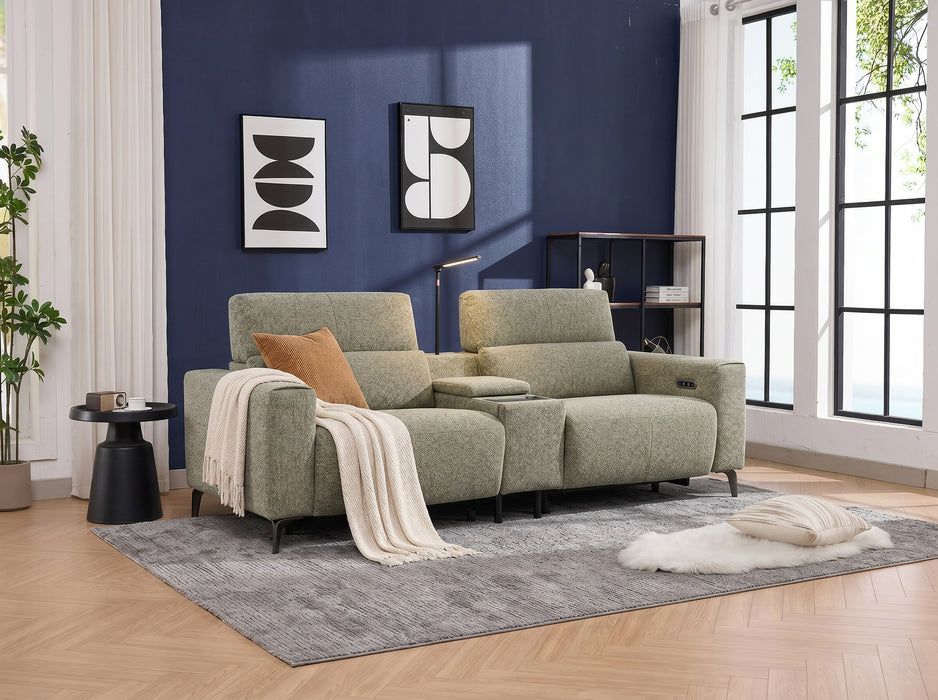 Denzel 2 Seater Fabric Electric Home Theatre Lounge in Sage, side view