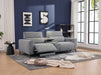 Denzel 2 Seater Fabric Electric Home Theatre Lounge in Stone, recliner extended
