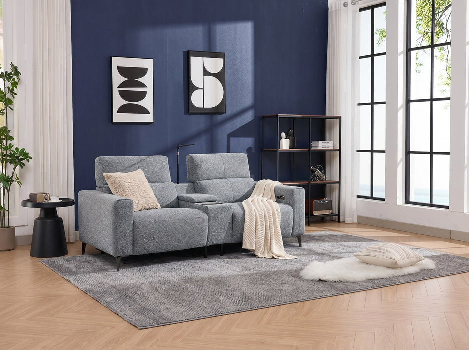 Denzel 2 Seater Fabric Electric Home Theatre Lounge in Stone, side view