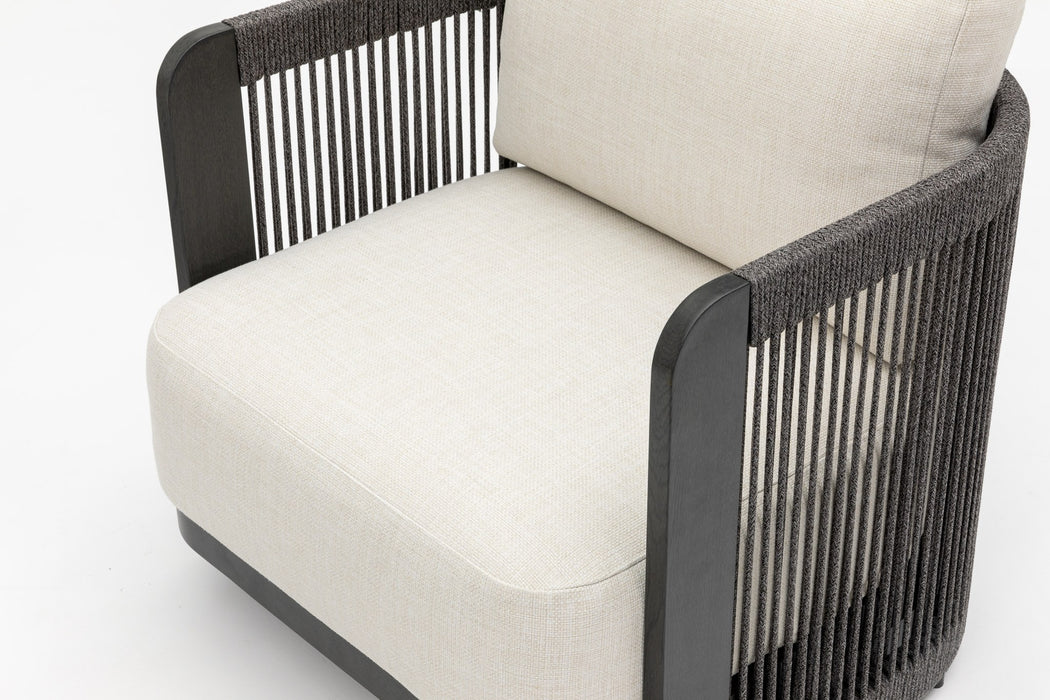 Close up of the Havana single seater cushion, rope and frame