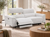 Kobe 2.5 Seater Fabric Electric Recliner Lounge in Ivory, with one seat reclined