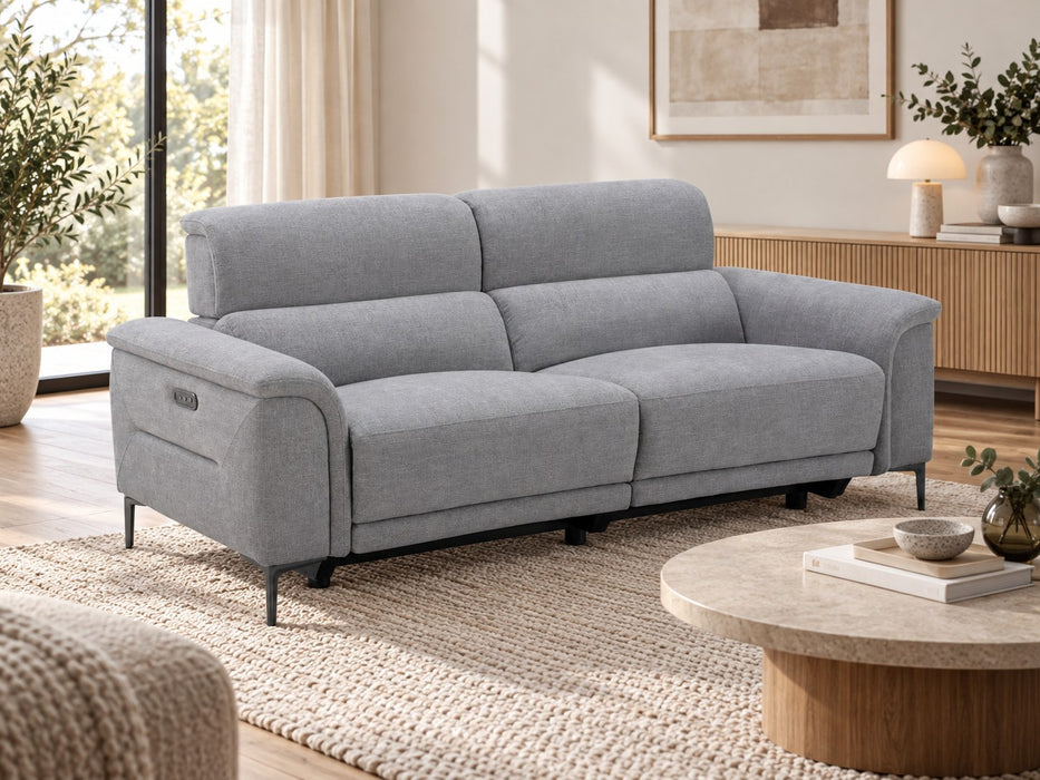 Kobe 2.5 Seater Fabric Electric Recliner Lounge in Stone, angled view