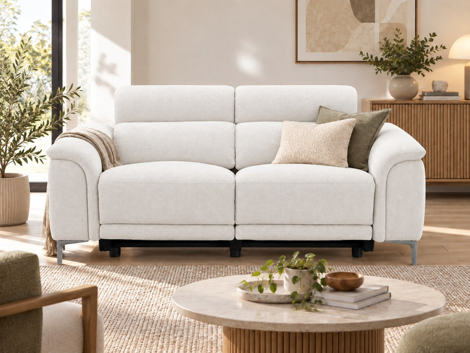 Kobe 2 Seater Fabric Electric Recliner Lounge in Ivory, front view