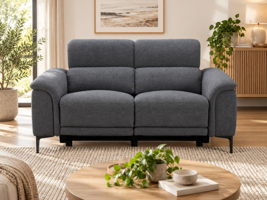 Kobe 2 Seater Fabric Electric Recliner Lounge in Pewter, front view