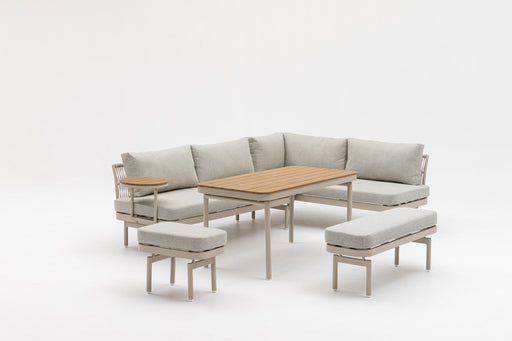 Lumi 6 Piece Outdoor Lounge Set, sofas set as a corner with table, side table and stools