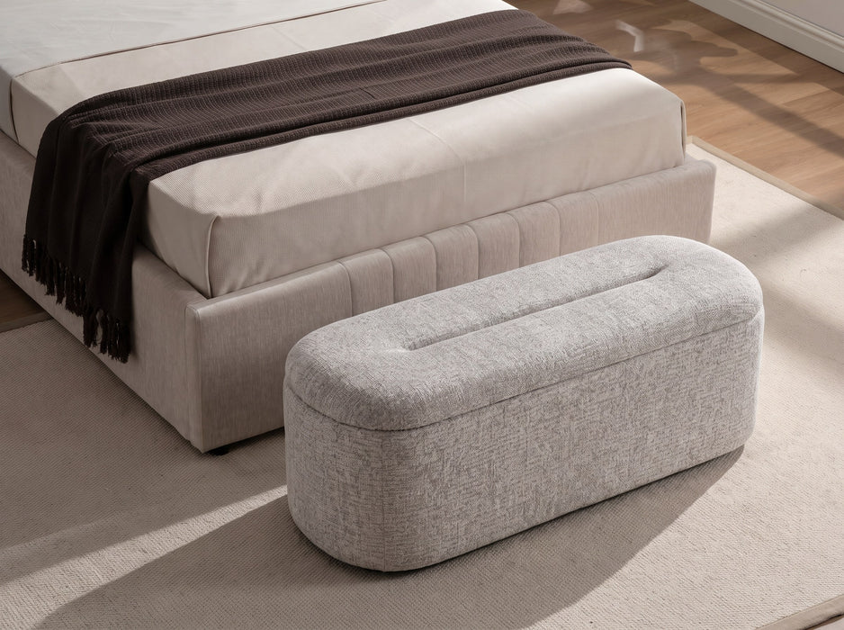 Matilda Fabric Storage Bed Bench at the foot of the bed