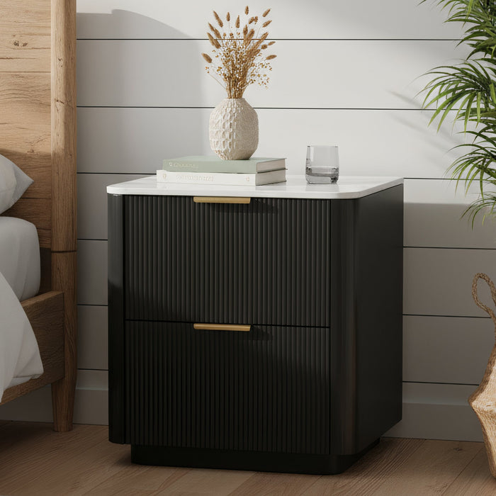 Naurel 3 Piece Package in Black: Naurel Bedside beside the bed