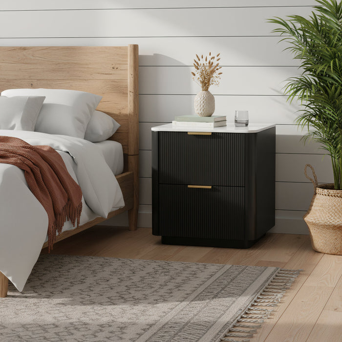 Naurel 3 Piece Package in Black: Naurel Bedside in a bedroom setting