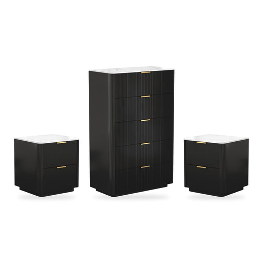 Naurel 3 Piece Package in Black: two Naurel Bedsides and a Naurel Tallboy