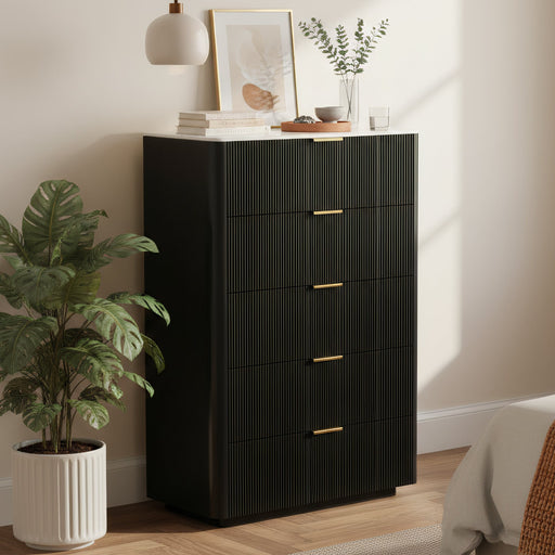 Naurel 3 Piece Package in Black: Naurel Tallboy in a bedroom setting