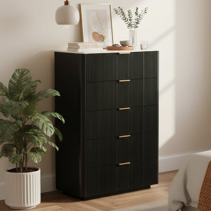Naurel 3 Piece Package in Black: Naurel Tallboy in a bedroom setting