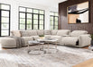 Valentina 5 Seater Fabric Electric Chaise in Beige, left hand facing, recliner extended