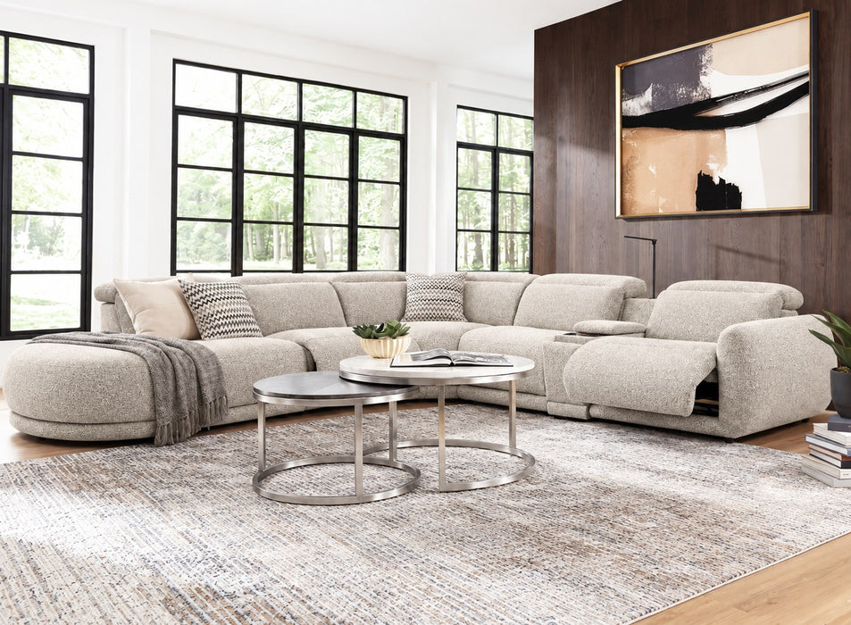 Valentina 5 Seater Fabric Electric Chaise in Beige, left hand facing, recliner extended