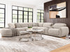 Valentina 5 Seater Fabric Electric Chaise in Beige, left hand facing chaise