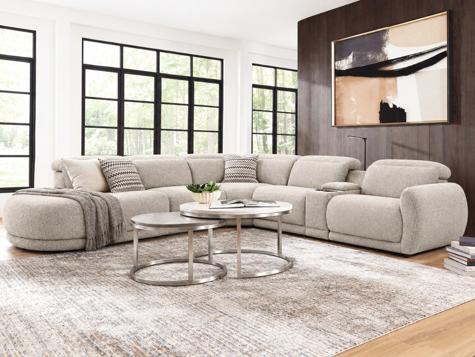 Valentina 5 Seater Fabric Electric Chaise in Beige, left hand facing chaise