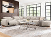 Valentina 5 Seater Fabric Electric Chaise in Beige, right hand facing, recliner extended