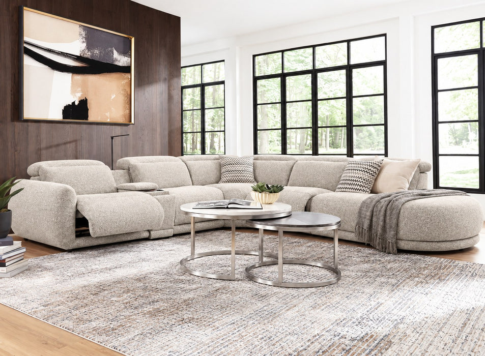 Valentina 5 Seater Fabric Electric Chaise in Beige, right hand facing, recliner extended