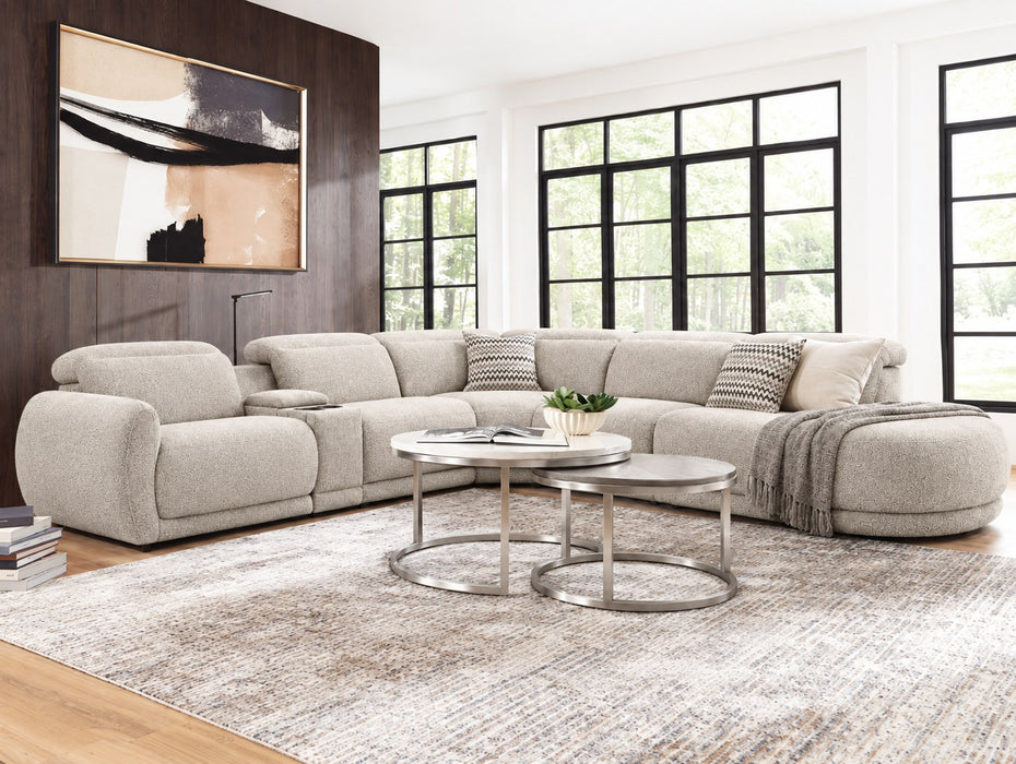 Valentina 5 Seater Fabric Electric Chaise in Beige, right hand facing chaise