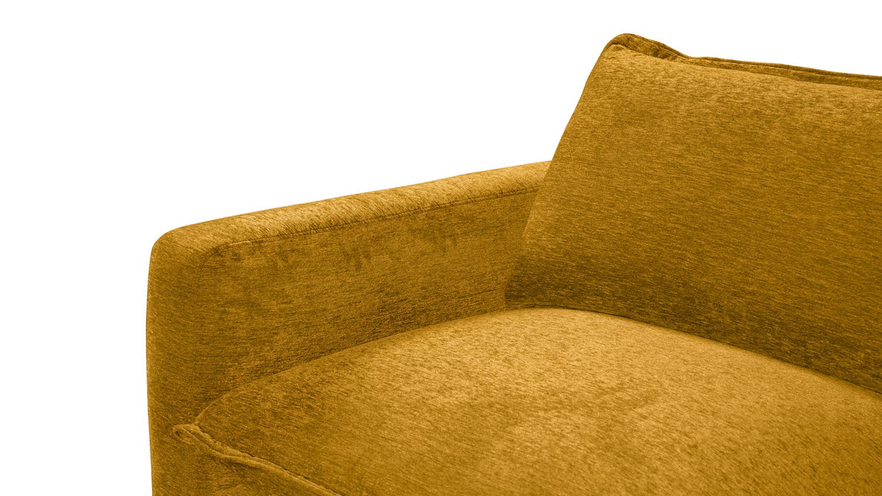Vegas 5 Seater Fabric Corner Modular in Honey, arm and seat detail