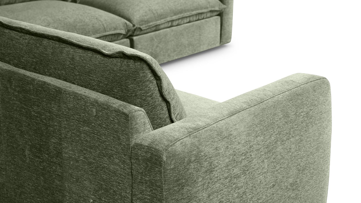 Vegas 5 Seater Fabric Corner Modular in Loden, rear arm detail