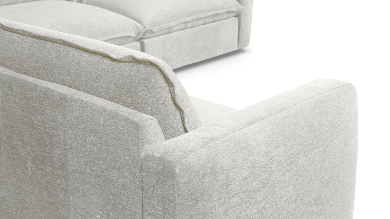 Vegas 5 Seater Fabric Corner Modular in Sand, rear arm detail