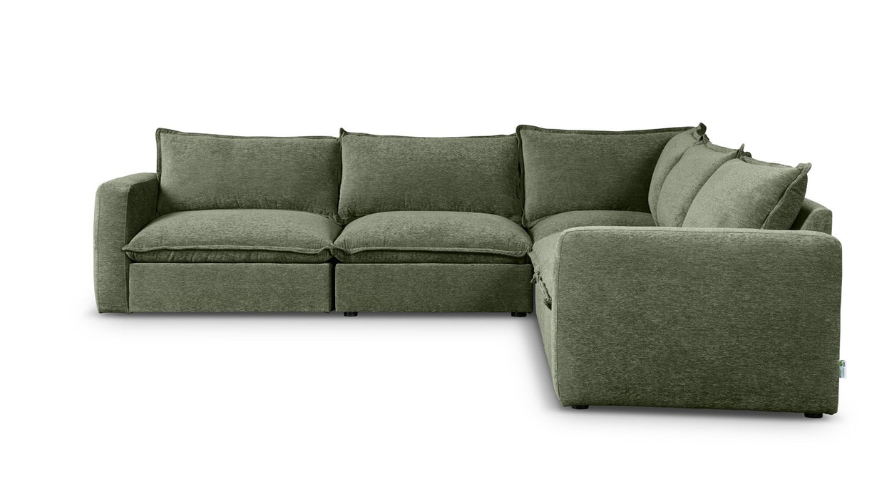 Vegas 5 Seater Fabric Corner Modular & Ottoman in Loden