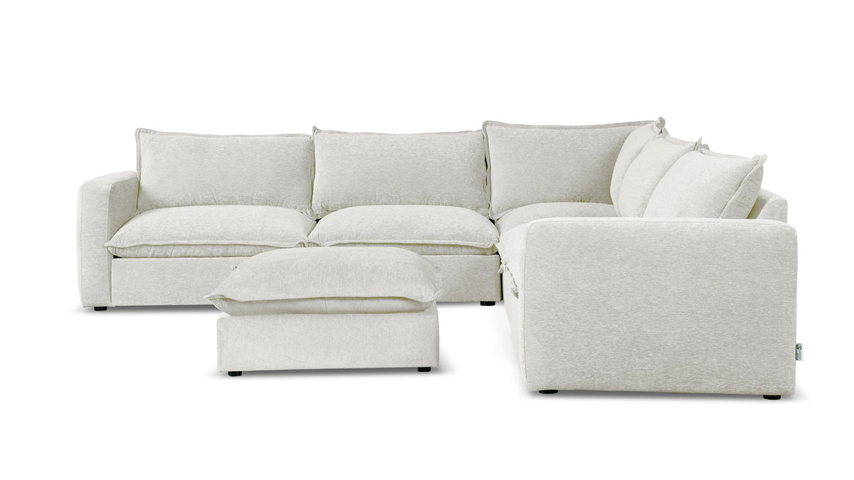 Vegas 5 Seater Fabric Corner Modular & Ottoman in Sand, with ottoman