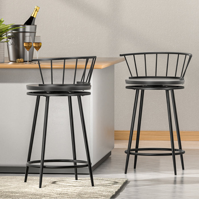 2x Bar Stools Swivel Metal Chairs