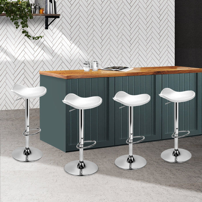 4x Bar Stools Leather Gas Lift Chair White