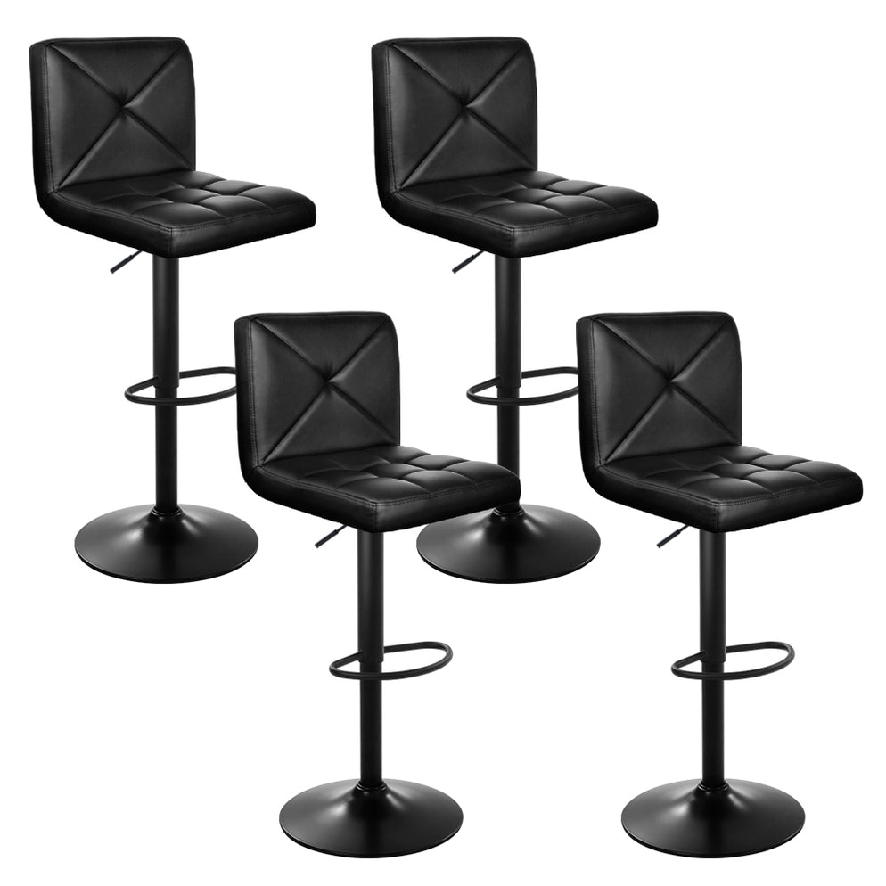 4x Bar Stools Gas Lift Leather Chair Black — Furniture Bazaar