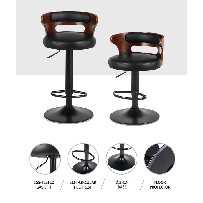 2x Bar Stools Gas Lift Faux Leather