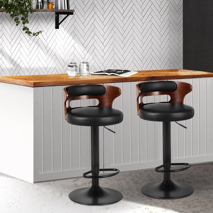 2x Bar Stools Gas Lift Faux Leather