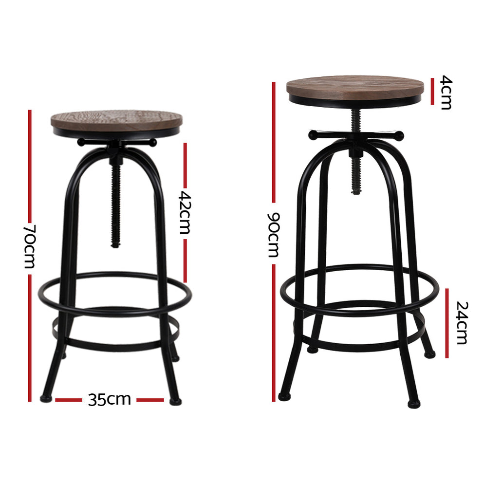 2x Bar Stools Adjustable Wood Chairs — Furniture Bazaar