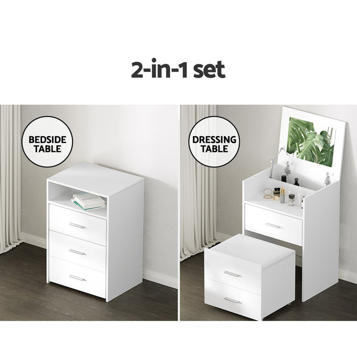 2-in-1 Dressing Table Stool Set Bedside Table