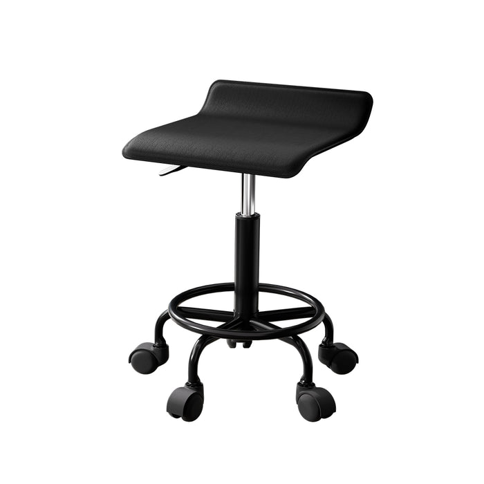 Salon Stool Swivel Height Adjustable Square Barber Spa Chair PU Black