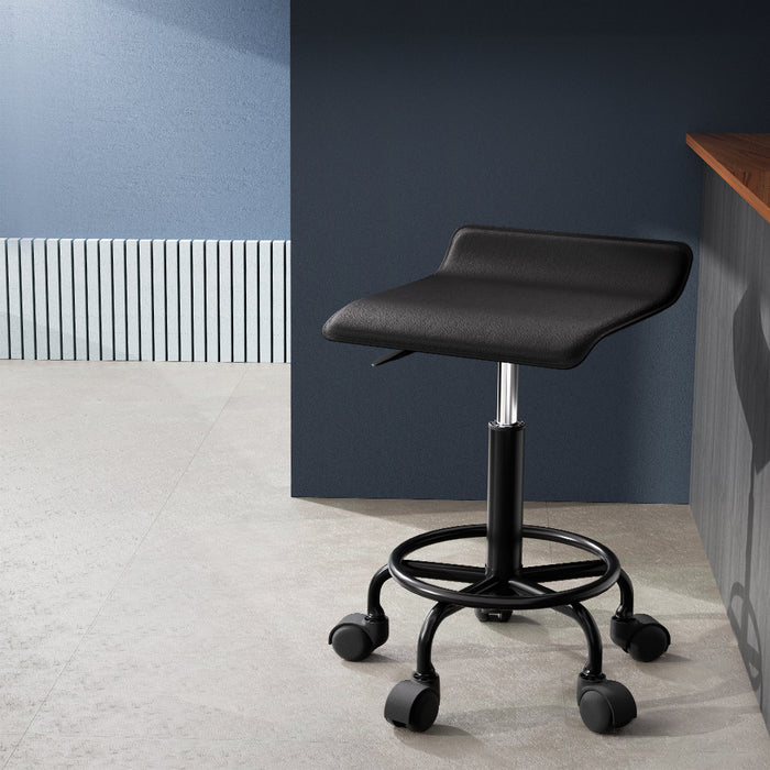 Salon Stool Swivel Height Adjustable Square Barber Spa Chair PU Black